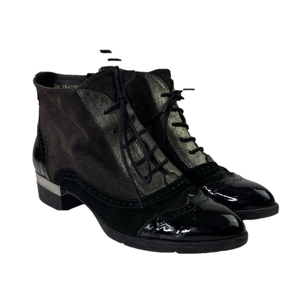 Gadea Black and Gray patent Leather Lace-up Ankle Boots - Picture 1 of 12